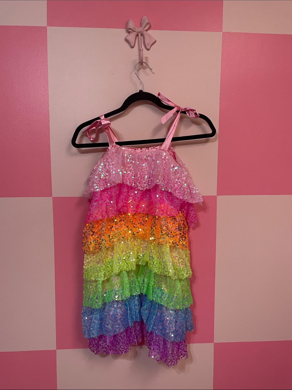 Lola + The Boys Pink Rainbow Sequin Tiered Dress Costume